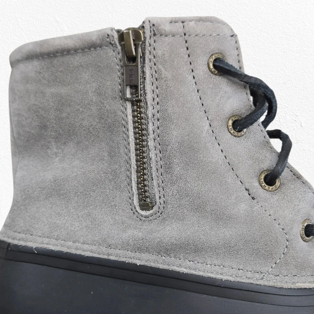 Sperry Gray Black Suede Waterproof Rain Lace Up Zip Ankle Duck Boots Size 9.5